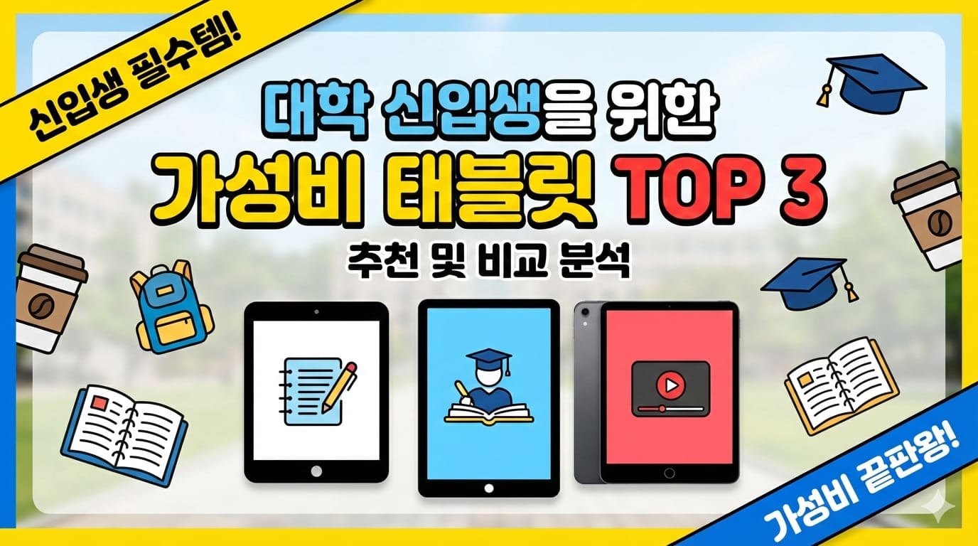 2026년도 대학 신입생들에게 추천하는 아이패드 에어, 갤럭시 탭 FE, 샤오미 패드 3종 비교 이미지