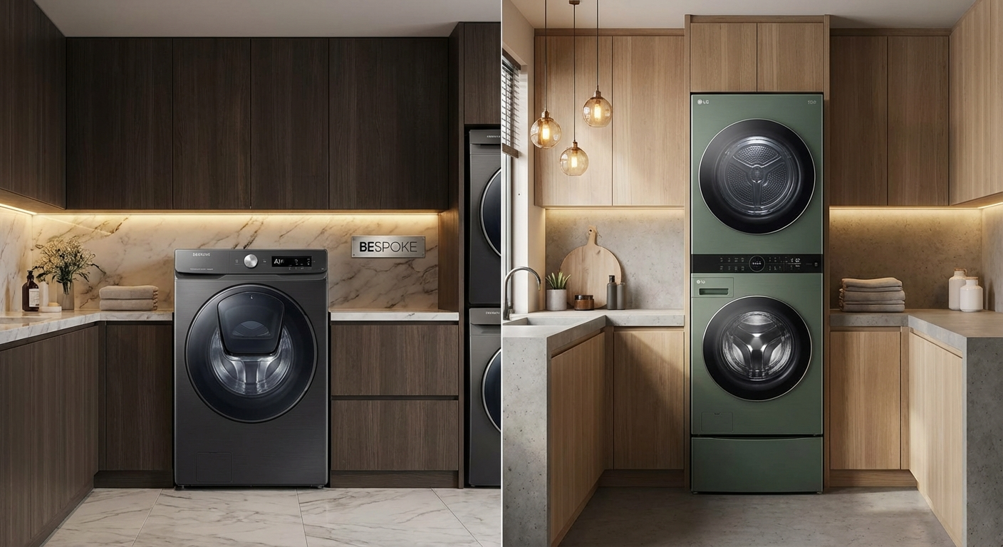 삼성 비스포크 AI 콤보와 LG 워시콤보의 디자인 비교