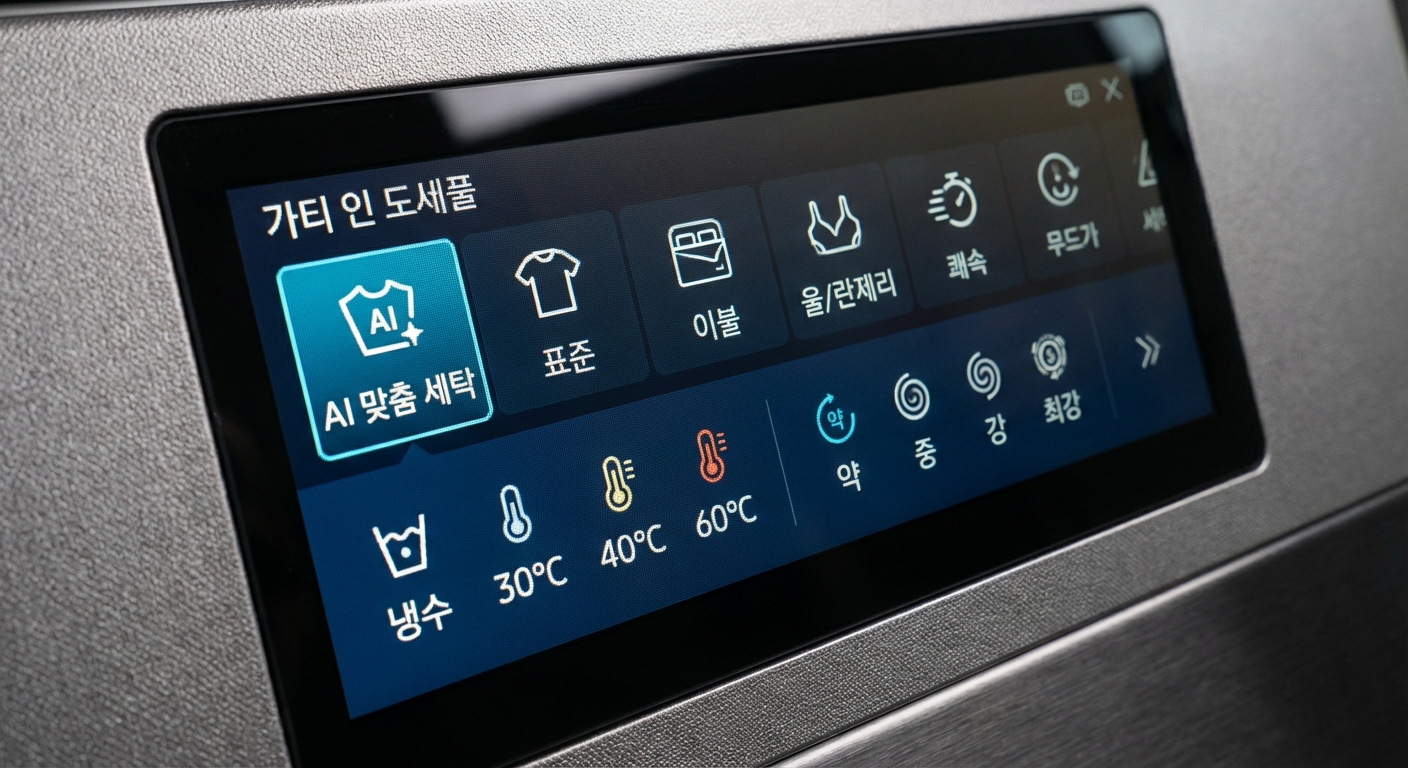 삼성 비스포크 AI 콤보의 7인치 터치스크린 AI 홈 허브 클로즈업