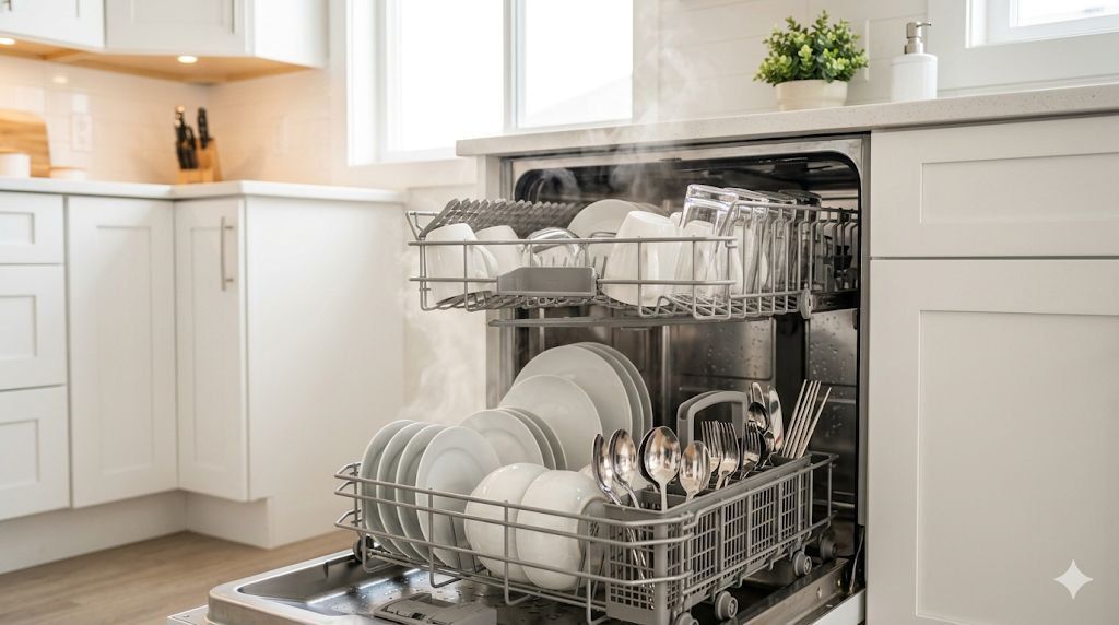 2026 식기세척기 추천 - 깨끗하게 세척된 접시와 컵이 가지런히 정리된 식기세척기