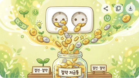 전기세 아끼는 가전 사용법 - 콘센트에서 동전이 쏟아지는 절전 일러스트